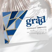 青と金ゴールドの幾何学的な卒業パーティー 招待状