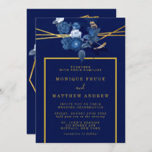 青と金ゴールドの幾何学的フローラ結婚