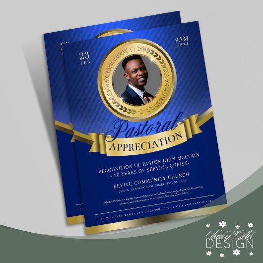 青と金ゴールドの感謝の認識 チラシ