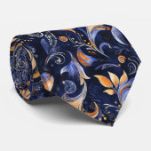 青と金ゴールドの抽象芸術の離れペイズリー ネクタイ (ロール)