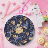 青と金ゴールドの抽象芸術の離れペイズリー ペーパープレート (パーティー)