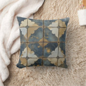 青と金ゴールドの抽象芸術タイル枕 クッション (ブランケット)