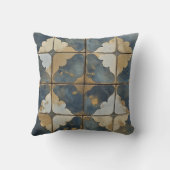 青と金ゴールドの抽象芸術タイル枕 クッション (裏面)