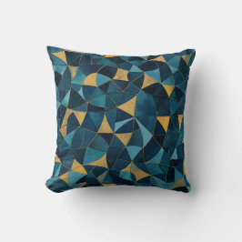 青と金ゴールドの抽象芸術モザイク クッション