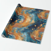 青と金ゴールドの抽象芸術宇宙渦 ラッピングペーパー (アンロールド)