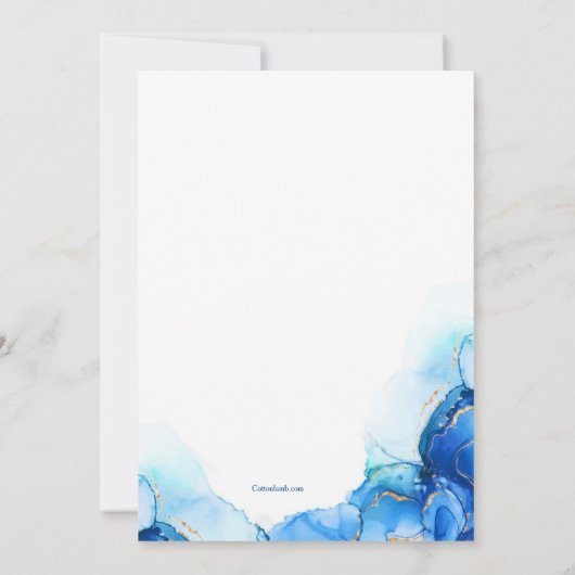 青と金ゴールドの抽象芸術宗教 招待状 (裏面)