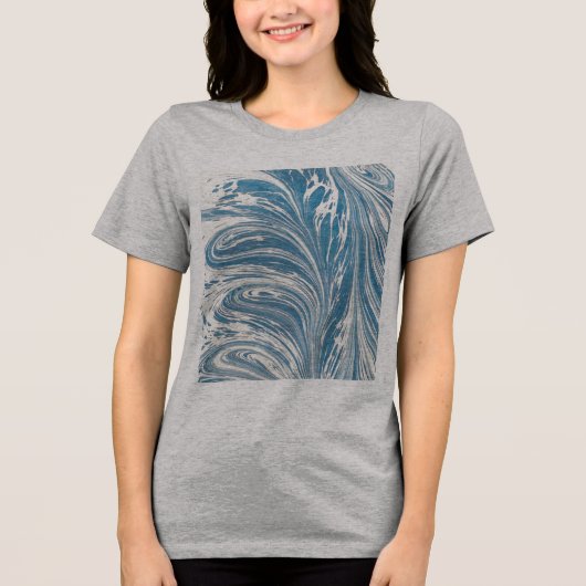 青と金ゴールドの抽象芸術波 トライブレンドTシャツ (正面)