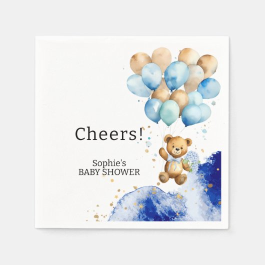 青と金ゴールドの抽象芸術王室のを心から待つ スタンダードカクテルナプキン (正面)