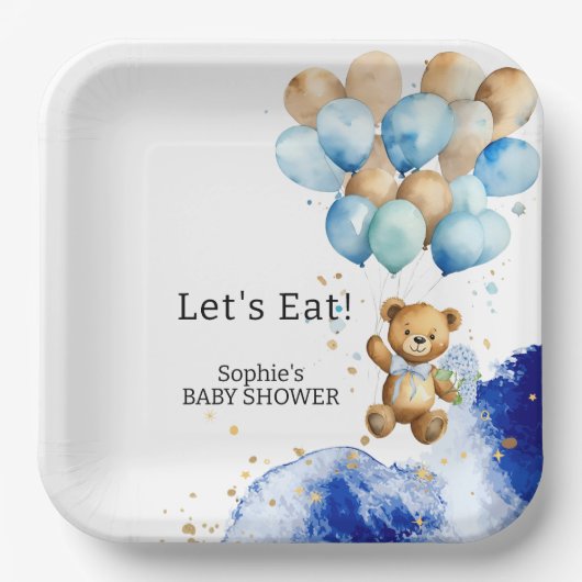 青と金ゴールドの抽象芸術王室のを心から待つ ペーパープレート (正面)