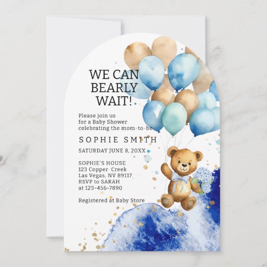 青と金ゴールドの抽象芸術王室のを心から待つ 招待状 (正面)