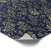 青と金ゴールドの抽象芸術葉アールデコパターン ポスター (角)