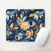 青と金ゴールドの抽象芸術離れペイズリー(2) マウスパッド (マウス)
