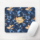 青と金ゴールドの抽象芸術離れペイズリー(3) マウスパッド (マウス)