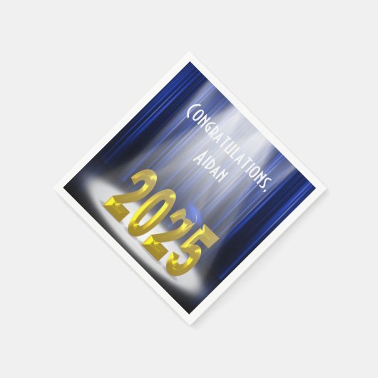 青と金ゴールドの文字2025卒業ステージ スタンダードカクテルナプキン (角)