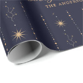 青と金ゴールドの星メリークリスマス ラッピングペーパー (ロールコーナー)