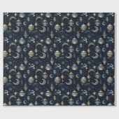 青と金ゴールドの月と提灯 ラッピングペーパー (フラット)