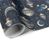 青と金ゴールドの月と提灯 ラッピングペーパー (ロールコーナー)