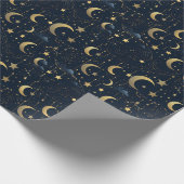 青と金ゴールドの月と星 ラッピングペーパー (角)