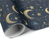 青と金ゴールドの月と星 ラッピングペーパー (ロールコーナー)