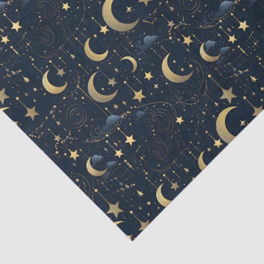 青と金ゴールドの月と星 薄葉紙 (詳細)