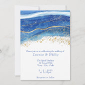青と金ゴールドの水の結婚色 招待状 (正面)