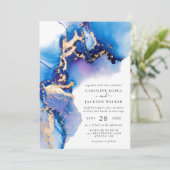 青と金ゴールドの水の結婚色 招待状 (スタンド正面)