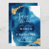 青と金ゴールドの水の色を保存する日付招待状 招待状 (正面/裏面)