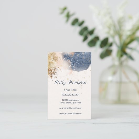 青と金ゴールドの水モダン色のブロット 名刺 (スタンド正面)