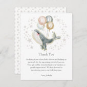 青と金ゴールドの水色かわいいクジラサンキューカード 招待状 (正面/裏面)