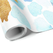 青と金ゴールドの水色とドット絵を描パターン ラッピングペーパー (ロールコーナー)