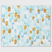 青と金ゴールドの水色とドット絵を描パターン ラッピングペーパー (フラット)