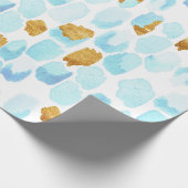 青と金ゴールドの水色とドット絵を描パターン ラッピングペーパー (角)