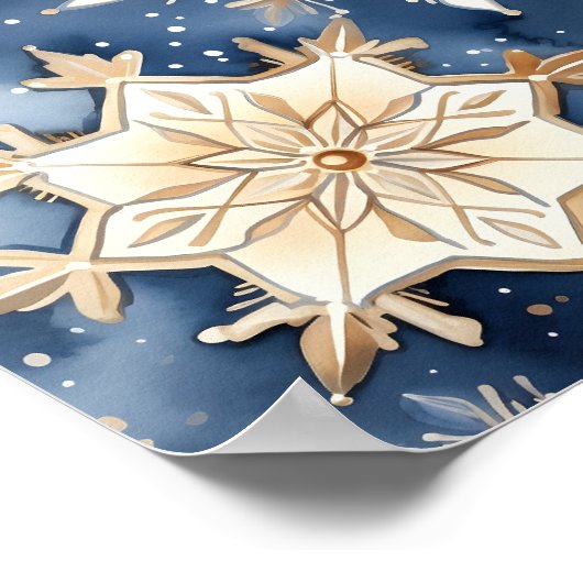 青と金ゴールドの水色のスノーフレークプリント ポスター (角)