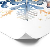 青と金ゴールドの水色のスノーフレークプリント ポスター (角)