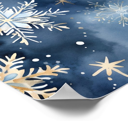 青と金ゴールドの水色のスノーフレークプリント ポスター (角)