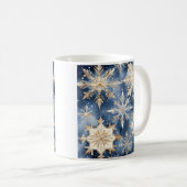 青と金ゴールドの水色のスノーフレーク コーヒーマグカップ (正面右)