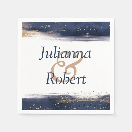 青と金ゴールドの水色のナプキン スタンダードカクテルナプキン (正面)