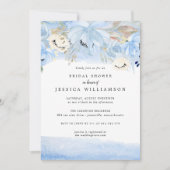 青と金ゴールドの水色フローラ婚約パーティ 招待状 (正面)