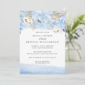 青と金ゴールドの水色フローラ婚約パーティ 招待状 (スタンド正面)