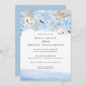 青と金ゴールドの水色フローラ婚約パーティ 招待状 (正面/裏面)