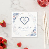 青と金ゴールドの水色フローラ結婚のナプキン スタンダードカクテルナプキン (インサイチュ)