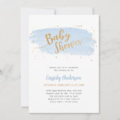 青と金ゴールドの水色ベビーシャワー招待状 招待状 (正面)
