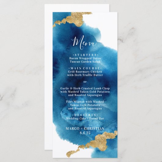 青と金ゴールドの水色結婚のメニュー メニュー (正面/裏面)