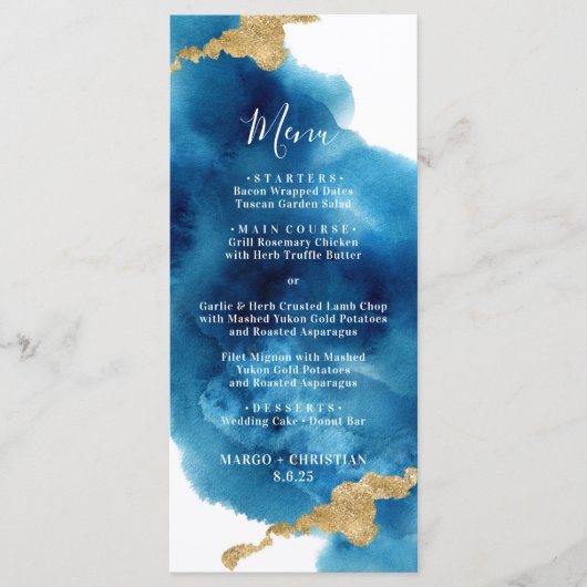 青と金ゴールドの水色結婚のメニュー メニュー (正面)