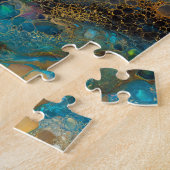 青と金ゴールドの流体アート抽象芸術 ジグソーパズル (側面)