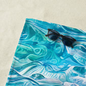 青と金ゴールドの海リップル波抽象芸術 ビーチタオル (インサイチュ)