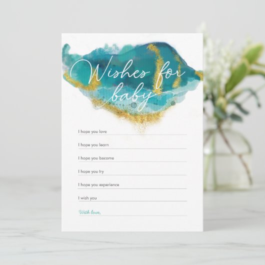 青と金ゴールドの海赤ちゃんシャワーがベビーを願う 招待状 (スタンド正面)