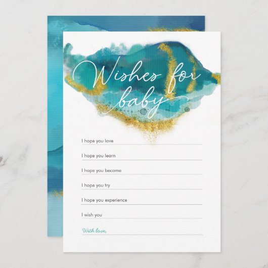 青と金ゴールドの海赤ちゃんシャワーがベビーを願う 招待状 (正面/裏面)