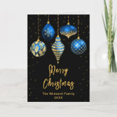 青と金ゴールドの王室のオーナメントメリークリスマス シーズンカード (正面)