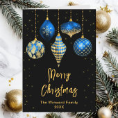 青と金ゴールドの王室のオーナメントメリークリスマス シーズンカード
